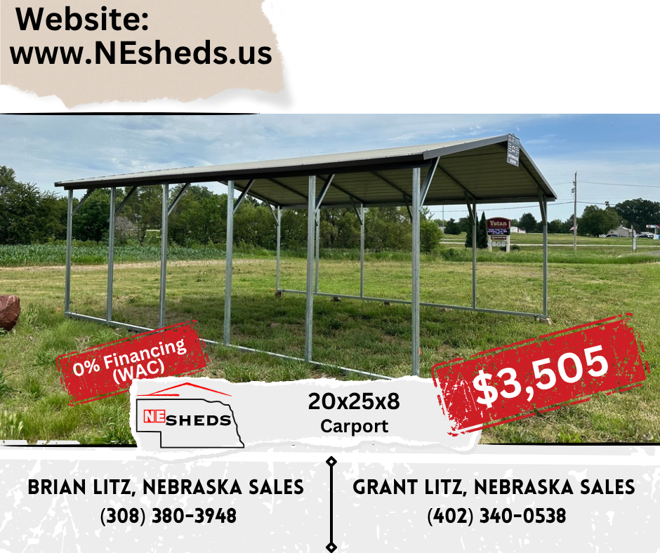 20x25x8 Carport - Yutan Nebraska | NE Sheds