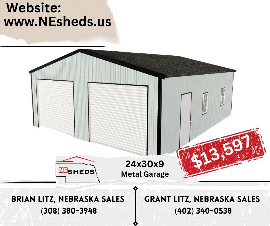 24x30x9 Metal Garage | NE Sheds