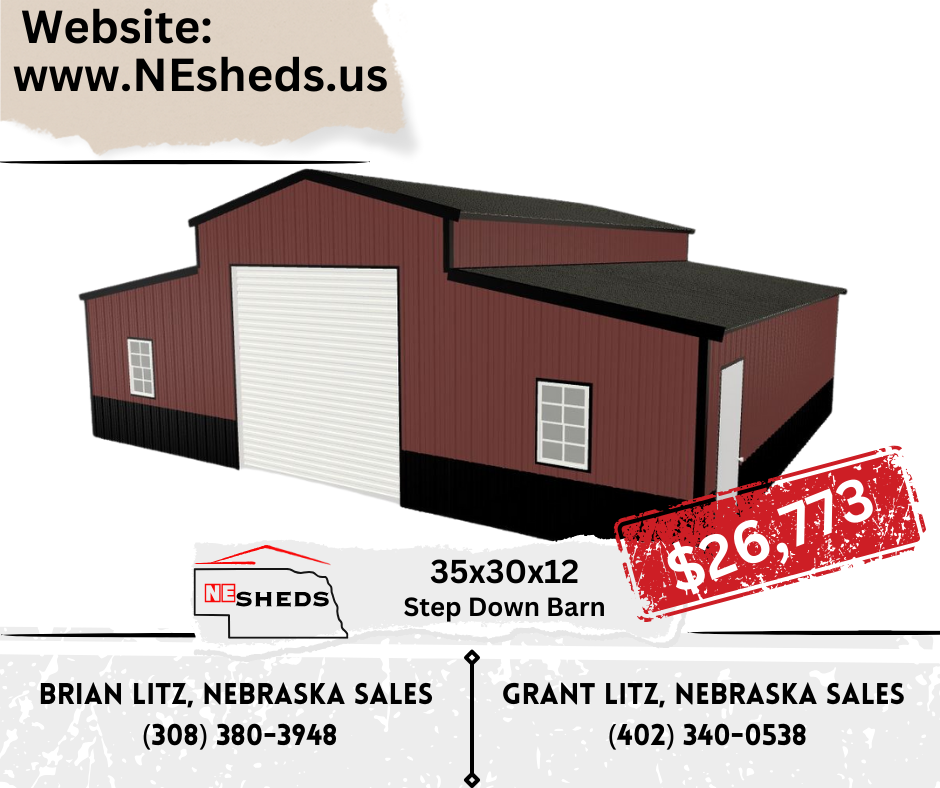 35x30x12 Step Down Barn | NE Sheds