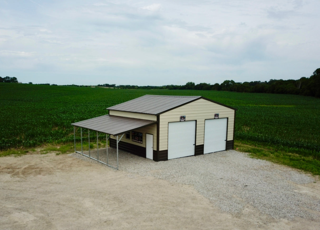 42x25x12'/10' Steel Garage w/ Lean To - Yutan, NE. | NE Sheds