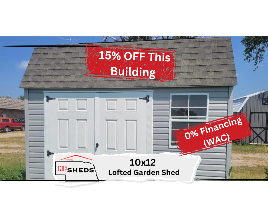 15% OFF NEW 10x12 Lofted Garden Shed - Wisner Nebraska | NE Sheds