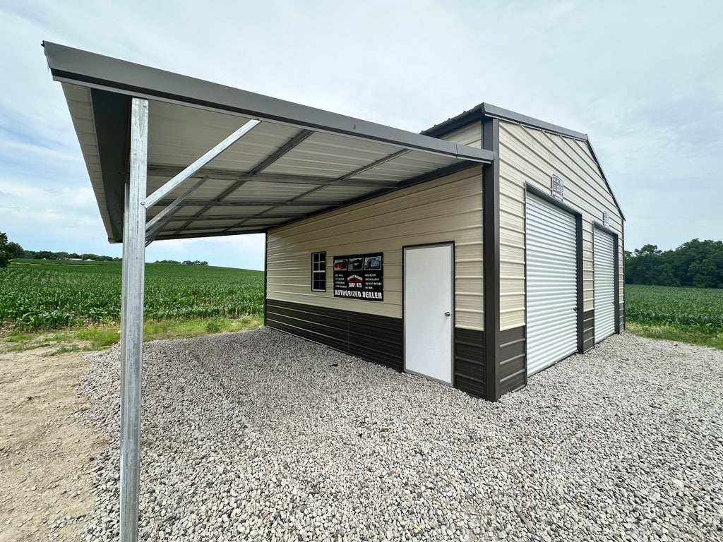 42x25x12'/10' Steel Garage w/ Lean To - Yutan, NE. | NE Sheds