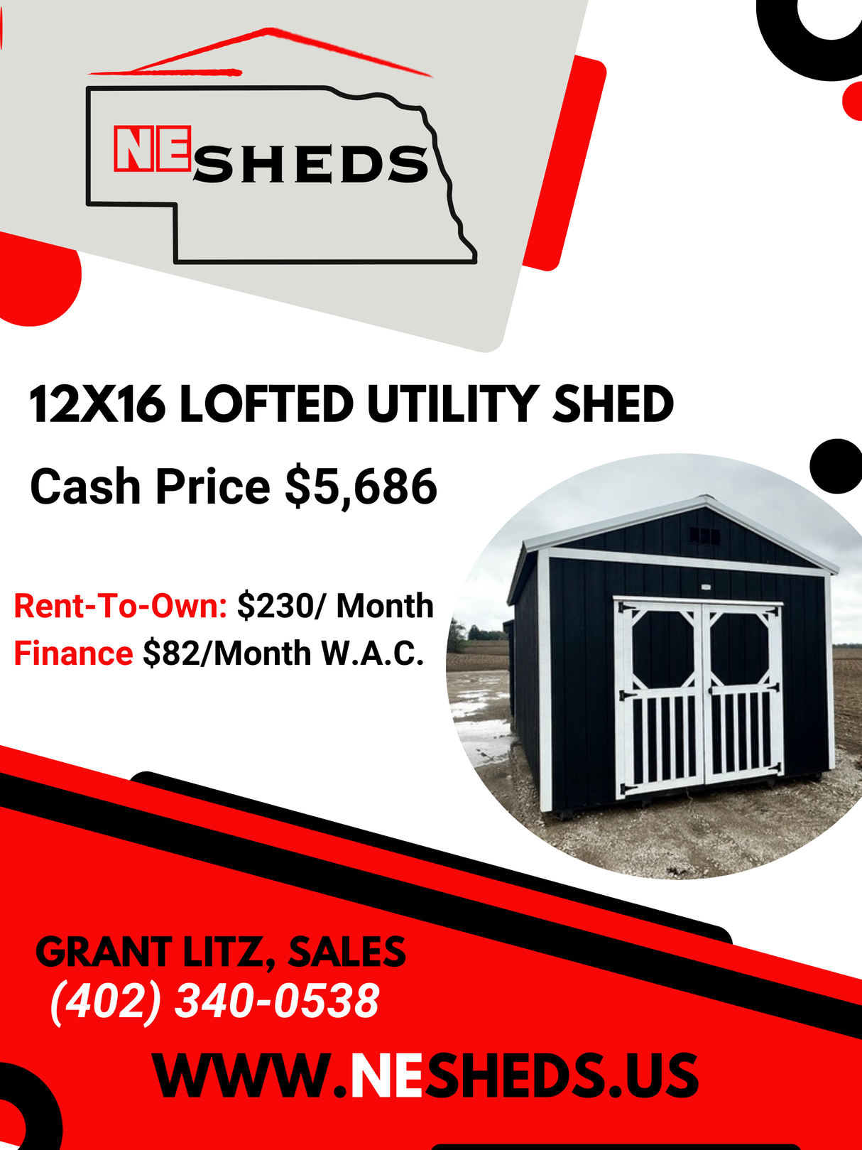 SOLD 12x16 Lofted Utility Shed - Yutan Nebraska Location | NE Sheds