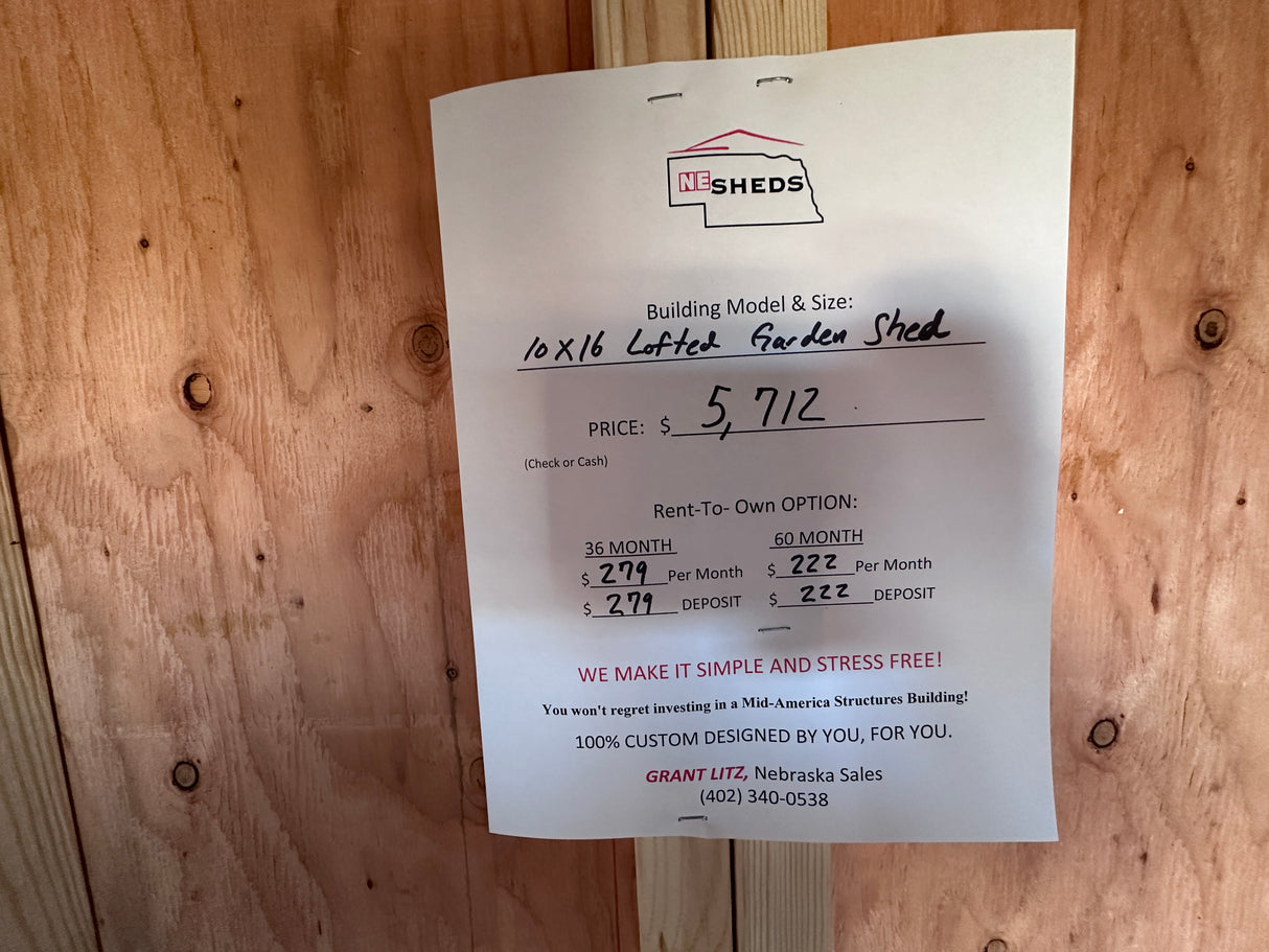 SOLD 10x16 Lofted Garden Shed - Wisner NE. NEsheds