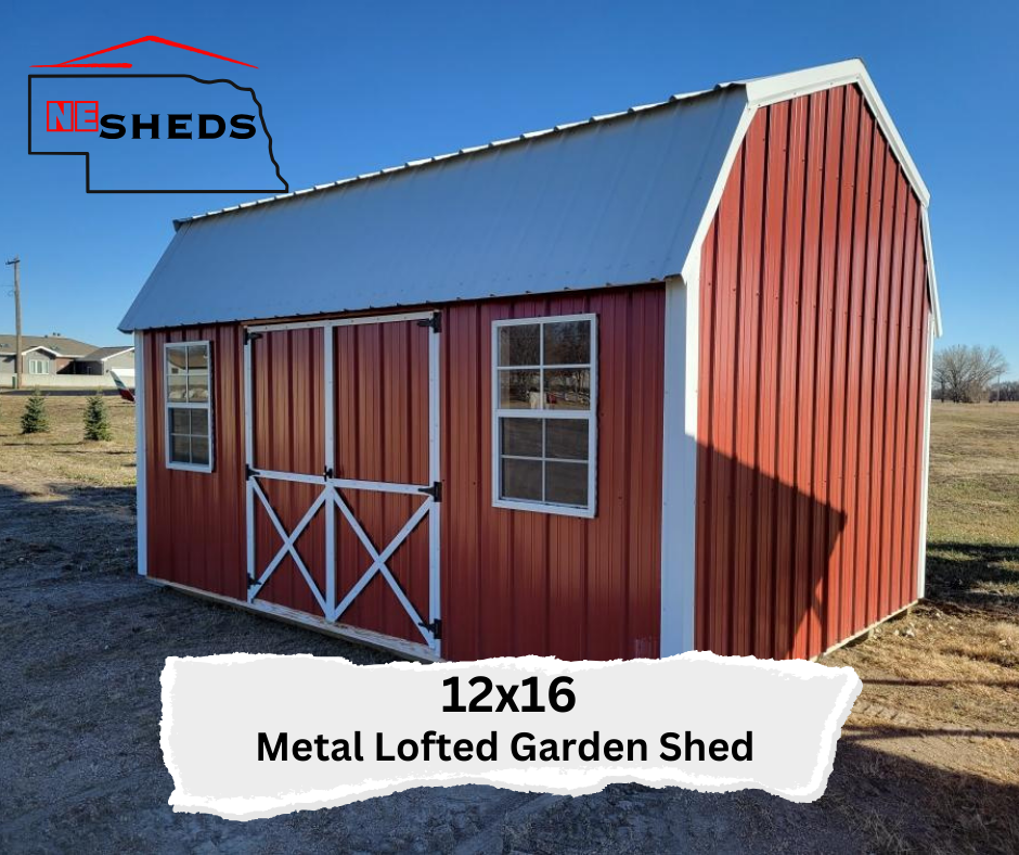 SOLD 12x16 Metal Lofted Garden Shed - Columbus Nebraska | NE Sheds