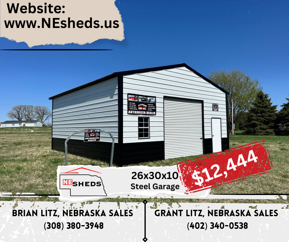 26x30x10 Steel Garage | Offered by NE Sheds