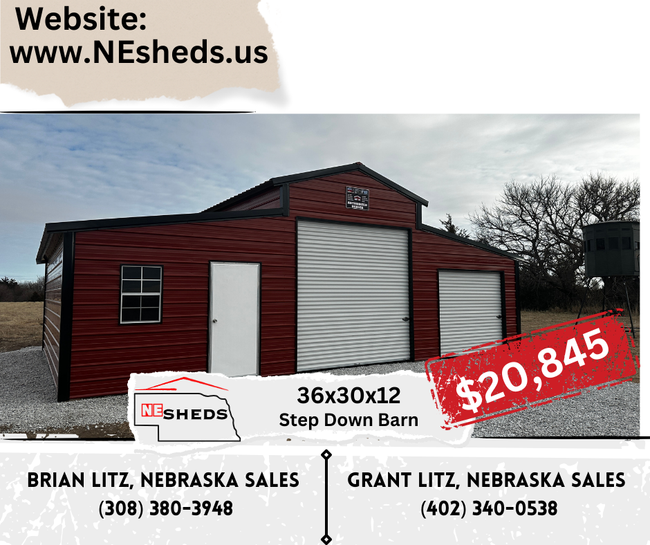 36x30x12 Step Down Barn - Hampton Nebraska | NE Sheds