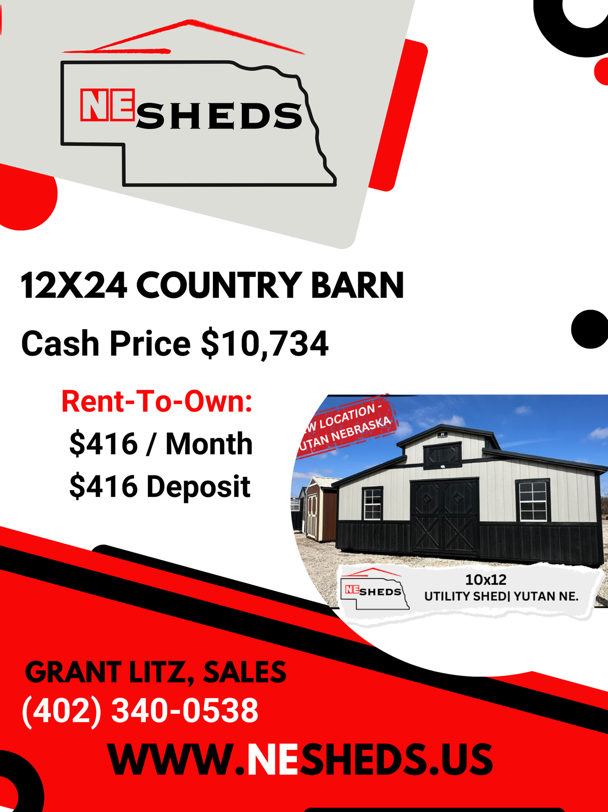 12x24 Country Barn - Yutan Nebraska Location | NE SHEDS