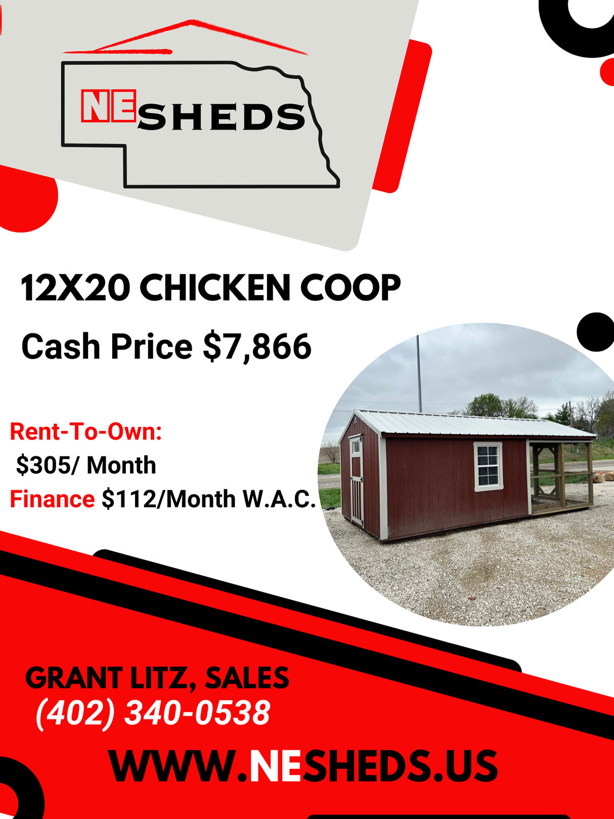 12x20 Chicken Coop - Yutan Nebraska Location | NE Sheds