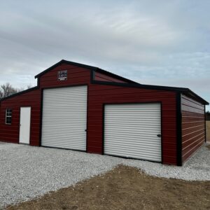 Exterior of large red barn.